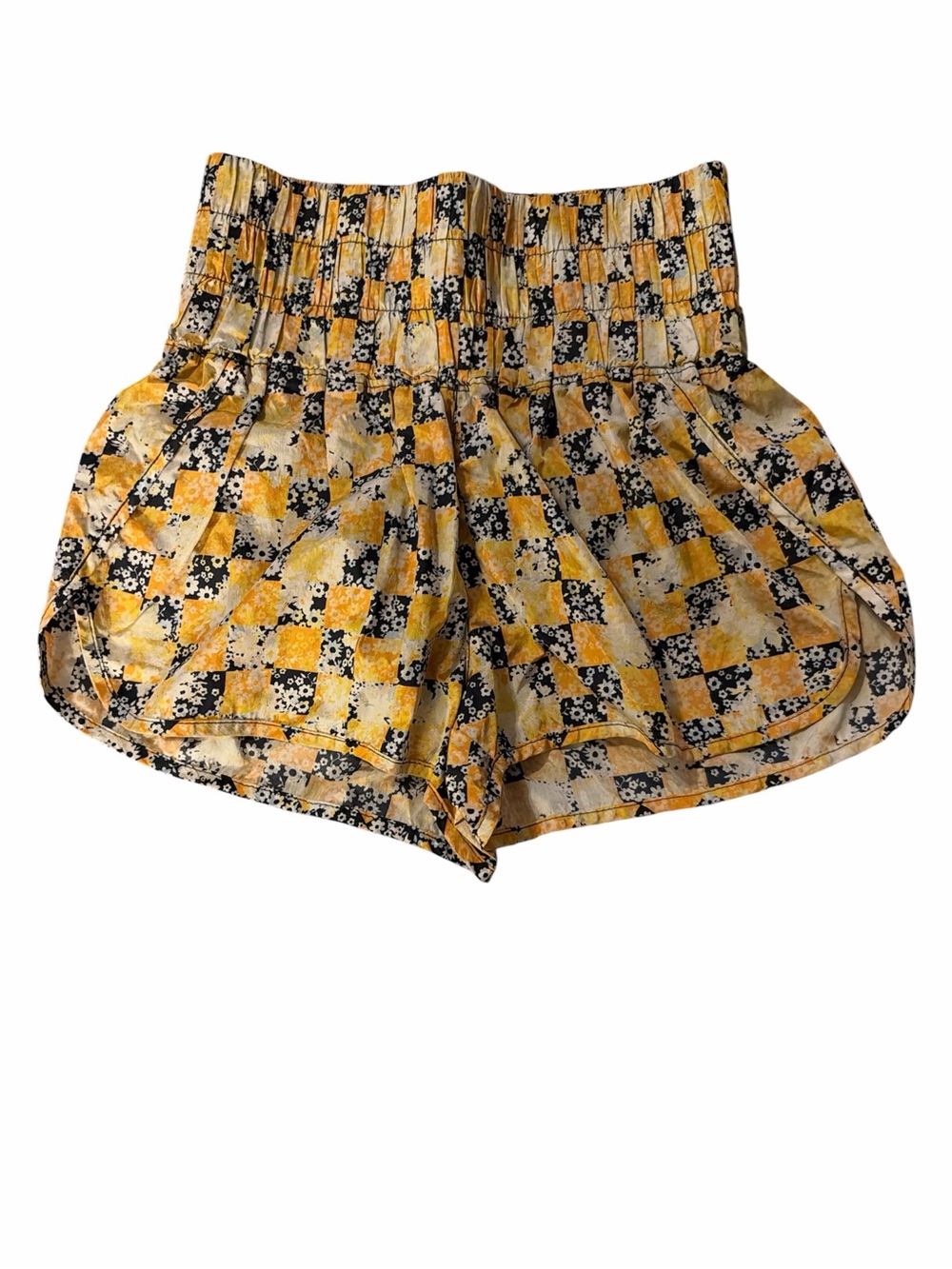 FP Movement by Free People Yellow and Black Floral Check Athletic Shorts